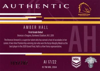 2023 NRL Traders Titanium - Authentics Initials #AI17 Amber Hall Back